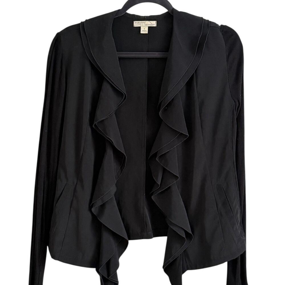 Vtg Y2k Ruffled Cardigan Jacket women Sz S Witchy Whimsigoth Goth Dark Romantic